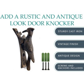 Woodpecker Cast Iron Antique Door Knocker for Front Door Vintage Door Knocker with Mounting Hardware Decorative Door Knockers