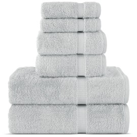 Chakir Turkish Linens Luxury Spa and Hotel Quality Premium Cotton 6-Piece Towel Set (2 x Bath Towels, 2 x Hand Towels, 2 x Washcloths, Silver Gray)