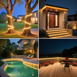 Outdoor solar light strip, LED light strip solar 6000mAh 32.8 FT 3200 LED, solar light strip from dusk to dawn, with remote automatic on/off function, gardens, balconies, swimming pools (warm light)