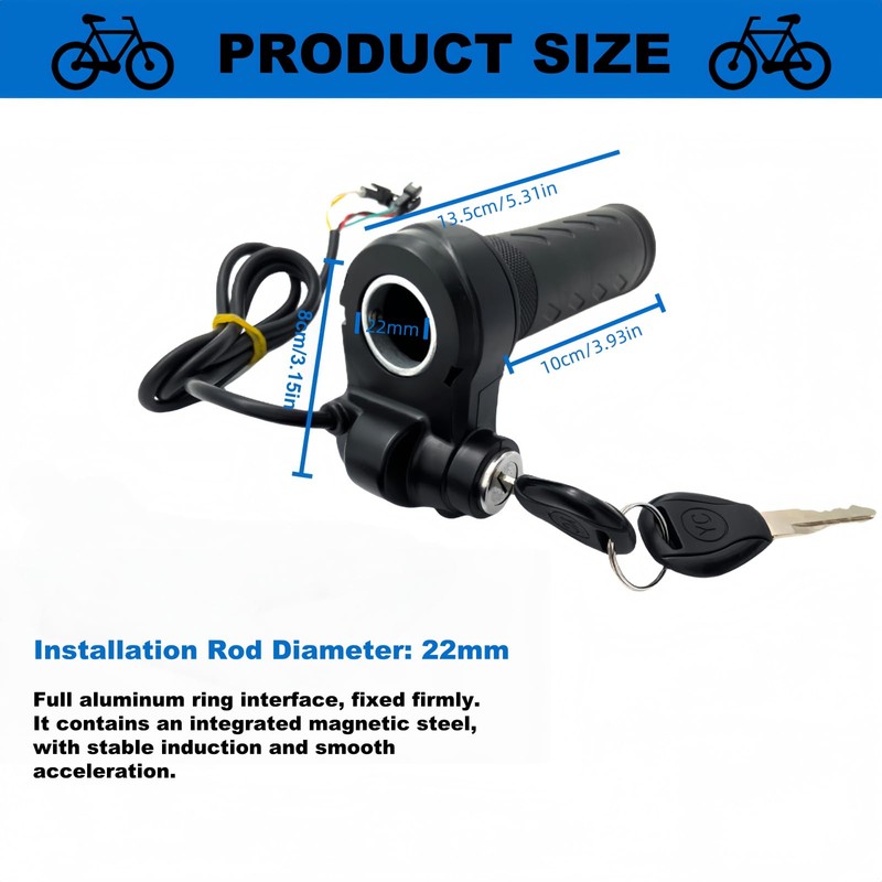 SWRXEarn Full Twist Throttle, 3-Pin Waterproof Ebike Throttle Grip with