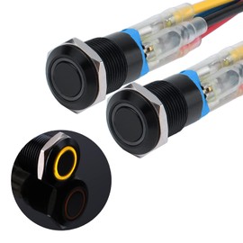 JIQI 2 x 12 mm Locking Pressure Switch 12 V to 24 V 2 A Waterproof Self-Holding Black Push Button Switch Made of Metal LED Illuminated Latch On/Off Switch with IP66 1NO for Motorcycle Boat Truck RV