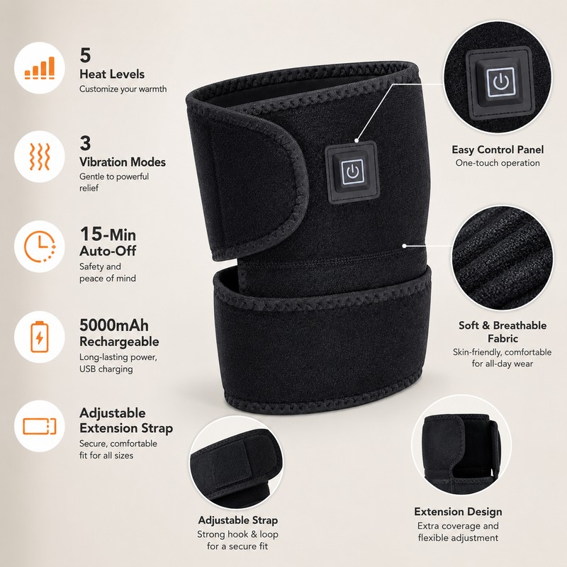 Electric Heated Knee Wrap for Daily Comfort – Adjustable USB