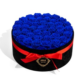 Otuo 40 Real Preserved Roses in Suede Box Forever Roses Last Up to 3 Years, Valentine Day Flowers for Delivery Prime, Mother’s Day, Birthday, Christmas - Blue