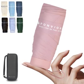Ponviora Compact Mini Windproof Travel Umbrella-UPF 50+ Sun & Rain Protection, Small Folding Design Fits in Pocket or Purse, Lightweight Portable with Case for Women, Men & Kids (Pink)