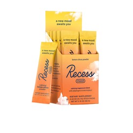 Recess Mood Powder, Calming Magnesium L-Threonate Blend with Passion Flower, L-Theanine, Electrolytes, Magnesium Calm Support Powder Supplement - Lemon Citrus Pack of 10