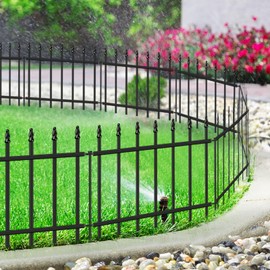 FOREHOGAR Decorative Metal Garden Fence 18 in H x 10 ft L, Small Border Roman Column Deco, Barrier Fencing for Yard Flower Bed Lawn Landscape Outdoor, 5 Panels + 6 Stakes Black