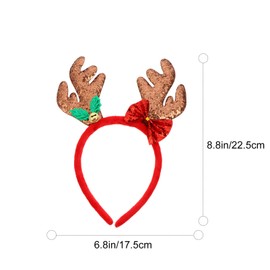 FRCOLOR Christmas Reindeer Antlers Headband,Sequin Christmas Hair Hoop Reindeer Hairband Jingle Bells Headband Christmas Bow Headband for Women,Kids,2pcs(Coffee)