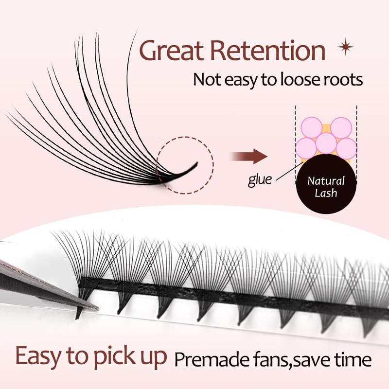 Lunamoon 640 Pieces Ready-Made Fan Eyelashes, 5D Volume, Premade Fan
