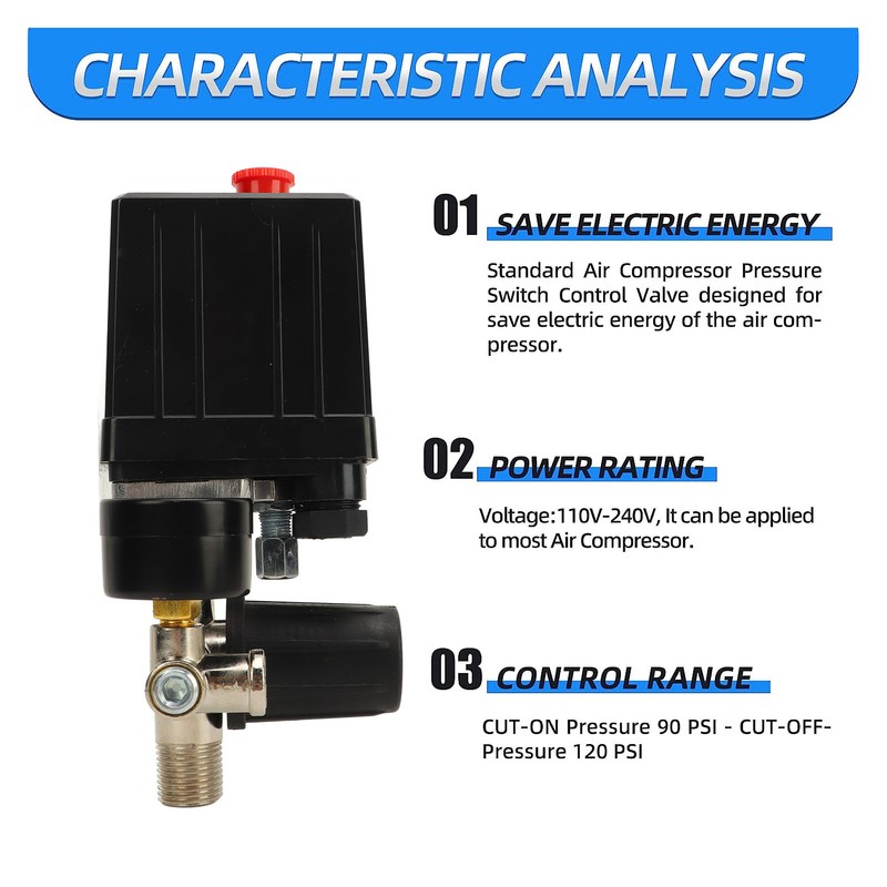 Air Compressor Pressure Switch 0 To 180PSI Precise Control Pressure