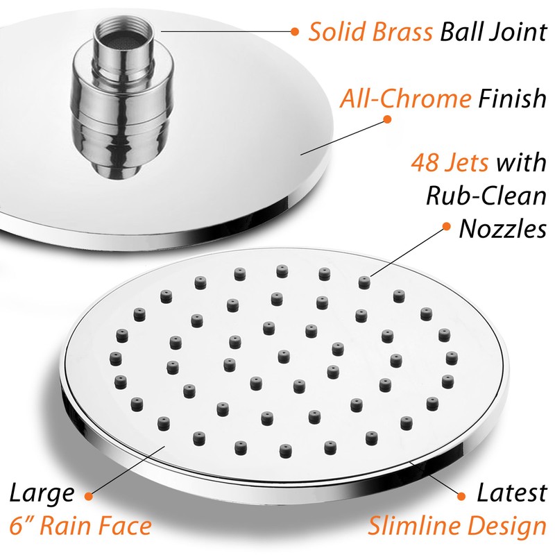 AquaSpa 6-inch Rain Shower Head/Handheld Combo. Convenient Push-Button Flow Control