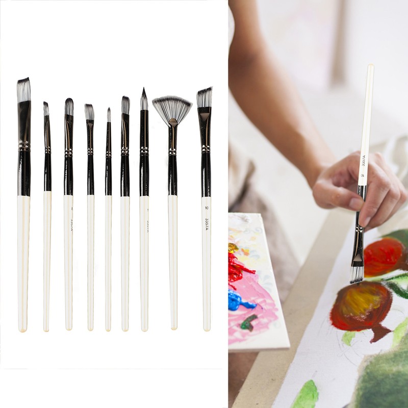 9pcs Gouache Watercolour Brushes Nylon Wool Rustproof Strong Water Absorption