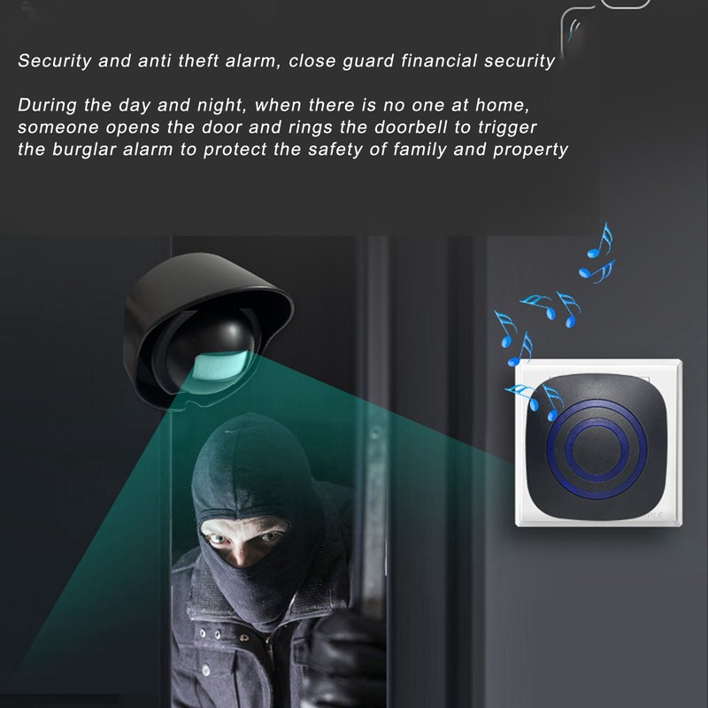 Smart Wireless Sensing Doorbell Waterproof Doorbell Security Alarm Kit for