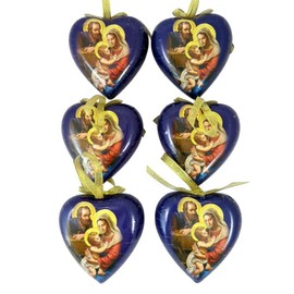 Adoring Holy Family Heart Shape Decoupage Nativity Christmas Ornament, Set of 6, 3 1/2 Inch