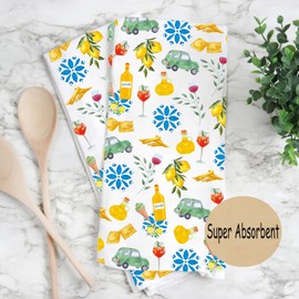 MYSOMY Italian Amalfi Coast Kitchen Towel, Amalfi Coast, Gift, Italy Souvenir, Gift, Positano Lemon Towel (Lemon Towel)