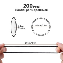 200 Pezzi Elastici Capelli Donna, 2 mm Elastici Capelli Neri per Donne e Ragazze, Accessori per Capelli di Cavallo, Mini Scrunchies per Capelli Lisci e Ricci
