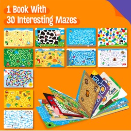 Dry Erase Mazes Game Pad, 30 Mazes Reusable & Erasable Book, Fun Brain Challenge Games Interesting Educational Toy and Learning Tool for Road Trip Airplane Travel