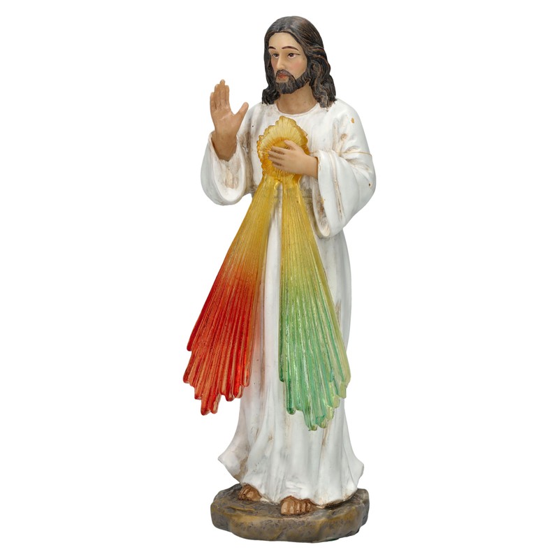 Jesus Divine Mercy Figurine, 15 cm, Hand-Painted, Resin, Blessing Gesture