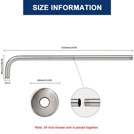 NearMoon Shower Arm, Extra Fixed Arm with Flange, Stainless Steel Wall-Mounted ShowerHead Arm (24 Inch, Brushed Nickel)