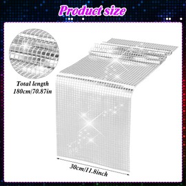 DSLSQD Disco Party Table Runner, 30 x 180 cm Silver Disco Tablecloth, Glitter Sequin Table Runner, Disco Ball Table Runner, for Retro 70s 80s Disco Party Decoration Birthday Dance Party Wedding Table