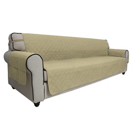 Easy-Going Sofa Slipcover Waterproof Sofa Cover Couch Cover for 4 Cushion Couch with Elastic Straps Washable Non-Slip Furniture Protector Cover for Pets, Dogs, Cat (XX-Large, Sand)