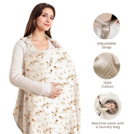 Konssy Muslin Nursing Cover for Baby Breastfeeding, Breathable 100% Cotton Breastfeeding Cover with Rigid Hoop for Mother Nursing Apron, Multi-use Carseat Canopy (Posy)