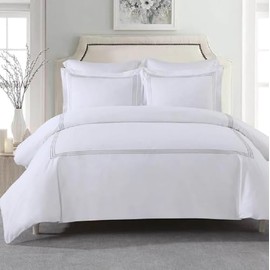 Royal Hotel Bedding Embroidered Adeline 4 Piece Comforter Set with Pillow Shams and Down Alternative Comforter (Duvet Insert) Duvet Cover Set, 100% Cotton Percale, King/Cal King, White and Gold