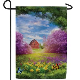 America Forever Spring Farmhouse Garden Flag 12.5 x 18 inches Double Sided Country, Rustic, Butterflies, Bloom - Seasonal Yard Lawn Outdoor Decorative Happy Spring Garden Flag