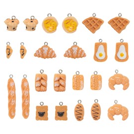 Honbay 24PCS Simulation Bread Charms Pendants Imitation Toast Resin Charms Artificial Food Pendants DIY Baking Charms for Keychains Earrings Bracelets Necklaces Jewelry Making DIY Crafts - 12 Styles,