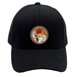 PATCHTOWN Flaming Fighting Chicken Hat! Adjustable-Back Ball Cap with Embroidered Flaming Fighting Chicken (Black)