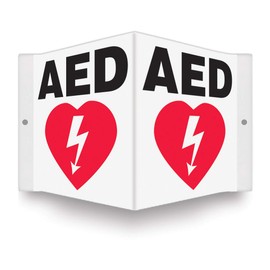 Accuform PSP609 Projection Sign 3D,"AED" with Graphic, 6" x 5" Panel, 0.10" Thick High-Impact Plastic, Pre-Drilled Mounting Holes, Red/Black on White