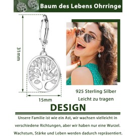 YADOCA Earrings Silver 925 Hanging Tree of Life Earrings for Women Girls with Cubic Zirconia Tree of Life Earrings Silver Hanging Gift for Her, Sterling Silver