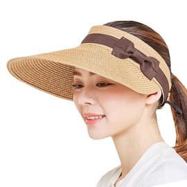 Chrome Crane CB144 Women's Visor Sun Visor, Straw Wide, Brim Length Hat, Hat, Stylish, beige