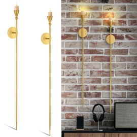 Tioncy 2 Pcs Metal Wall Candle Sconce Modern Candle Holder Wall Sconces for Decoration Wall Candlestick Holder for Dining Room, Living Room, Office, Bathroom (Gold, 32 Inch)