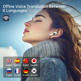 Ai Translation Earbuds Real Time 144-Language Translator Earbuds with Accent Support and 8-Language Offline Translator Device Two Way Translation Headphones for Language Learning Travel Business White