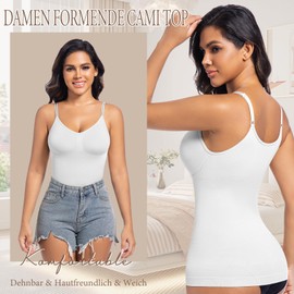 ONEW Shapewear Undershirt Women's Tummy Control Shaping Camisole Vest Top Chest Support Compression Tops Waist Trainer Body Shaper Seamless Shaping Tank Top with Spaghetti Straps, White, M