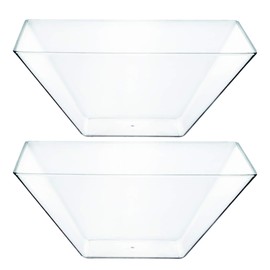 PLASTICPRO Disposable Square Plastic Medium Clear Serving Bowls Extra Heavy Duty for Party's Snack or Salad Bowl, Elegant Pack of 4