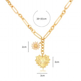 Sun Heart Charm Choker Gold Necklace for Women Men,18k Gold Plated With Zircons Inlaid Pendants,Thick Chunky Paperclip Chain Hip Hop Necklace Unisex Jewelry,Cuban Link Chain (Flower)