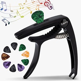 RENDIN Afinador para Guitarra Juego de 11 Piezas,con Ranuras（Capo guitarra*1+Puas para guitarra*10)