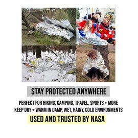 ASA TECHMED Emergency Mylar Thermal Blanket, Foil Rescue Space Blanket - Silver - Designed for NASA, Outdoors, Survival, Hiking, Natural Disasters, First Aid, Marathons (10)