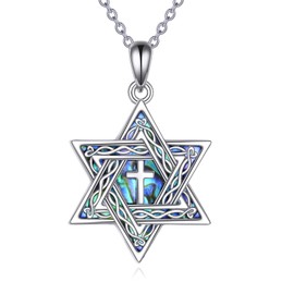 Vadmans Star of David Necklace 925 Sterling Silver Celtic Cross Abalone shellfish Necklace Jewish Star Necklace Cross Jewelry Birthday Gifts for Women
