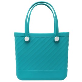 BONBON TOYS Waterproof Beach Bag for Women, Medium No-holes Sand Proof Washable Rubber Tote Bag with Zipper Pocket, Ideal for Pool Boat Outdoor Sport Camping Shopping 15x13.5x6in Lack blue