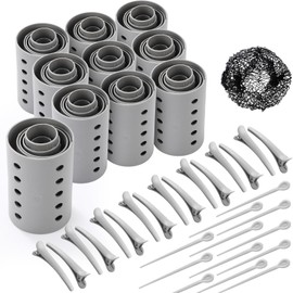 WILLBOND 141 Pcs Hair Rollers Set Include Plastic Hair Rollers with Pins and Clips (Grey)