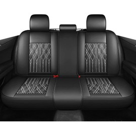 Huidasource Rear Seat Covers, Waterproof Faux Leather Rear Split Bench Car Seat Covers, Universal Fit Automotive Back Seat Covers for Most Cars Sedan SUV Pickup Truck (Back Row/Black&White)