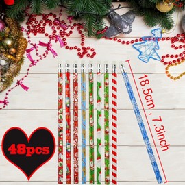 48 Set Christmas Themed Pencil Set,Bulk Christmas Pencil with Christmas Erasers,Incentive Gift Festive Themed Pencil Set,for Kids Christmas Class Gifts Xmas Christmas Eve Box Fillers for Kids
