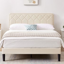 VECELO Queen Size Bed Frame Premium Velvet Upholstered Platform with Height Adjustable Headboard/Mattress Foundation, Solid Wooden Slat Support, No Box Spring Needed/Easy Assembly