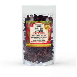 Dried Ghost Peppers By Unpretentious Baker, 25 count, Extremely Hot Bhut Jolokia Chili Peppers
