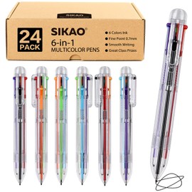 Sikao 6-in-1 Pens Multicolour, Multi Color Pens All In One, Multicolored Pens, Rainbow Pens, Bulk Party Favors, Classroom Prizes, Goodie Bag Stuffers for Kids Grils, Valentines Day Cool Gifts(24 Pack)