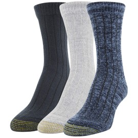 GOLDTOE Women's Ultra Soft and Cozy Crew Socks, 3-Pairs, Denim/Grey/Black, Medium