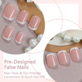 French Tip Press On Nails - Short False Nails Square Shape - 24pcs Stick On Nails With Glue - High Glossy Glue On Nail For Women Girls Nail Decoration