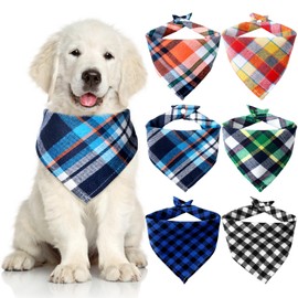 Honoson 6 Pieces Triangle Dog Bandana Dog Scarf Plaid Printing Adjustable Bibs Scarf Washable Square Kerchief Bandana Set for Small to Medium Puppy Cat(16.1 Inch,Elegant Drawstring Style)